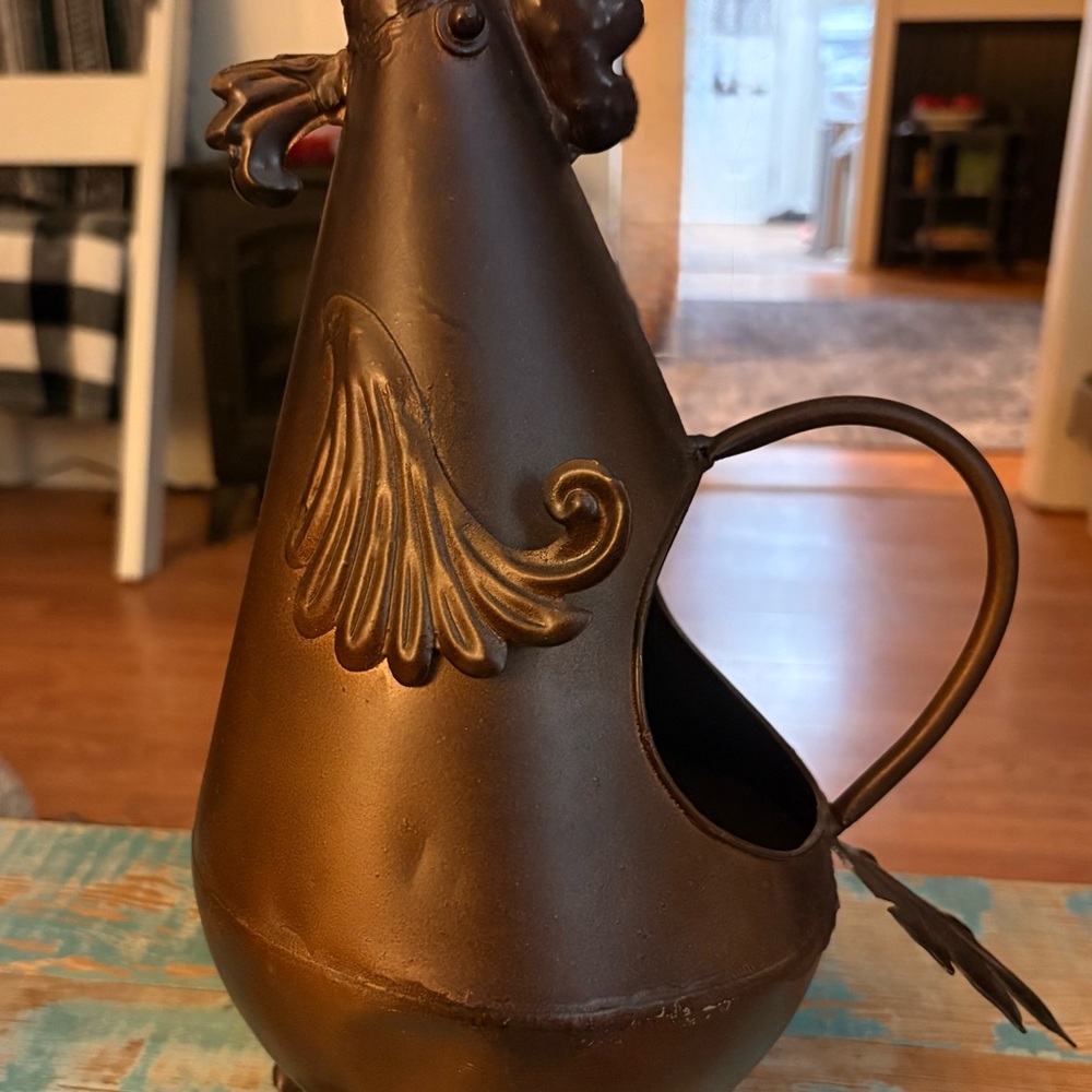 Vintage Bronze Rooster pitcher farmhouse rustic